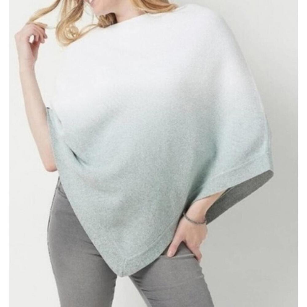 NWT! Barefoot Dreams CozyChic Lite Sea Foam and White Poncho Sweater OS